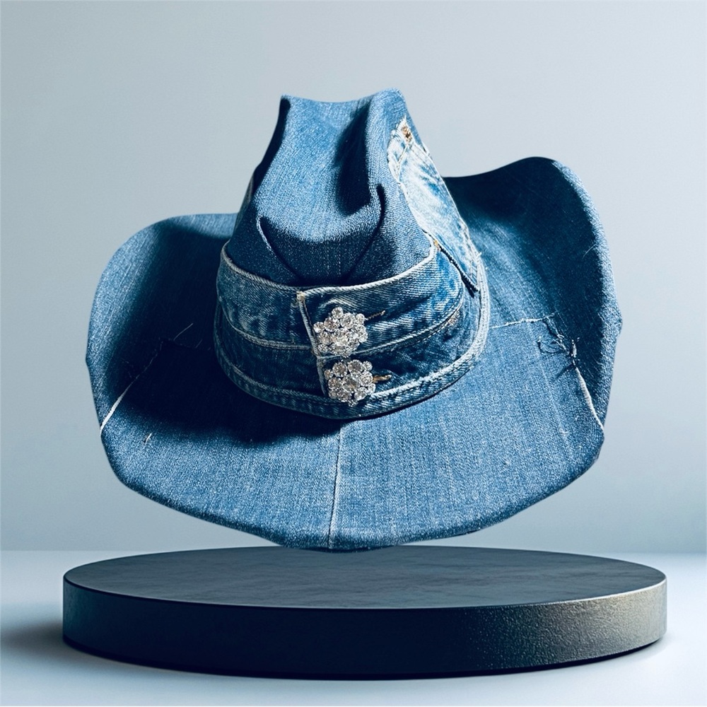 Blue Denim Western Hat with Pinched Crown